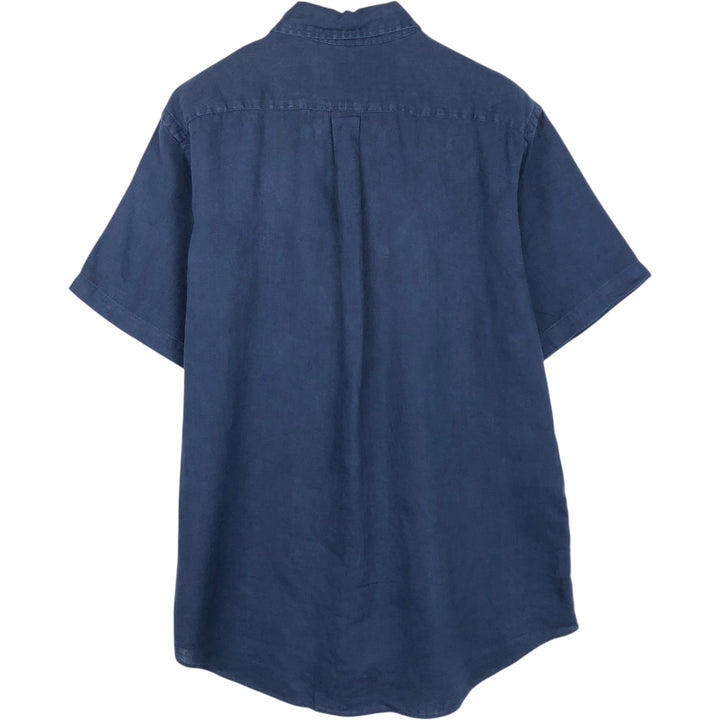 Ralph Lauren short sleeve linen button down shirt, men's size L linen navy blue type Vintage Second Hand