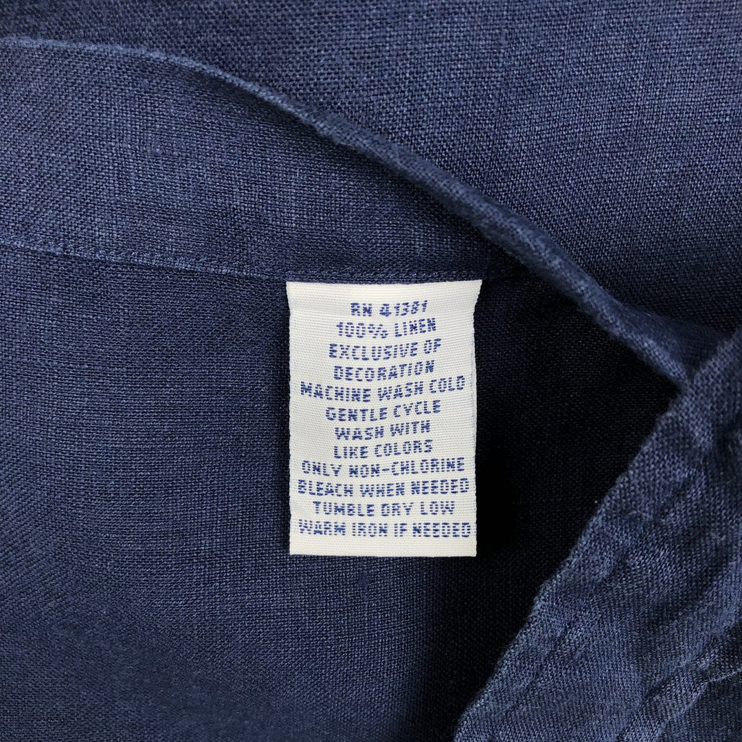 Ralph Lauren short sleeve linen button down shirt, men's size L linen navy blue type Vintage Second Hand