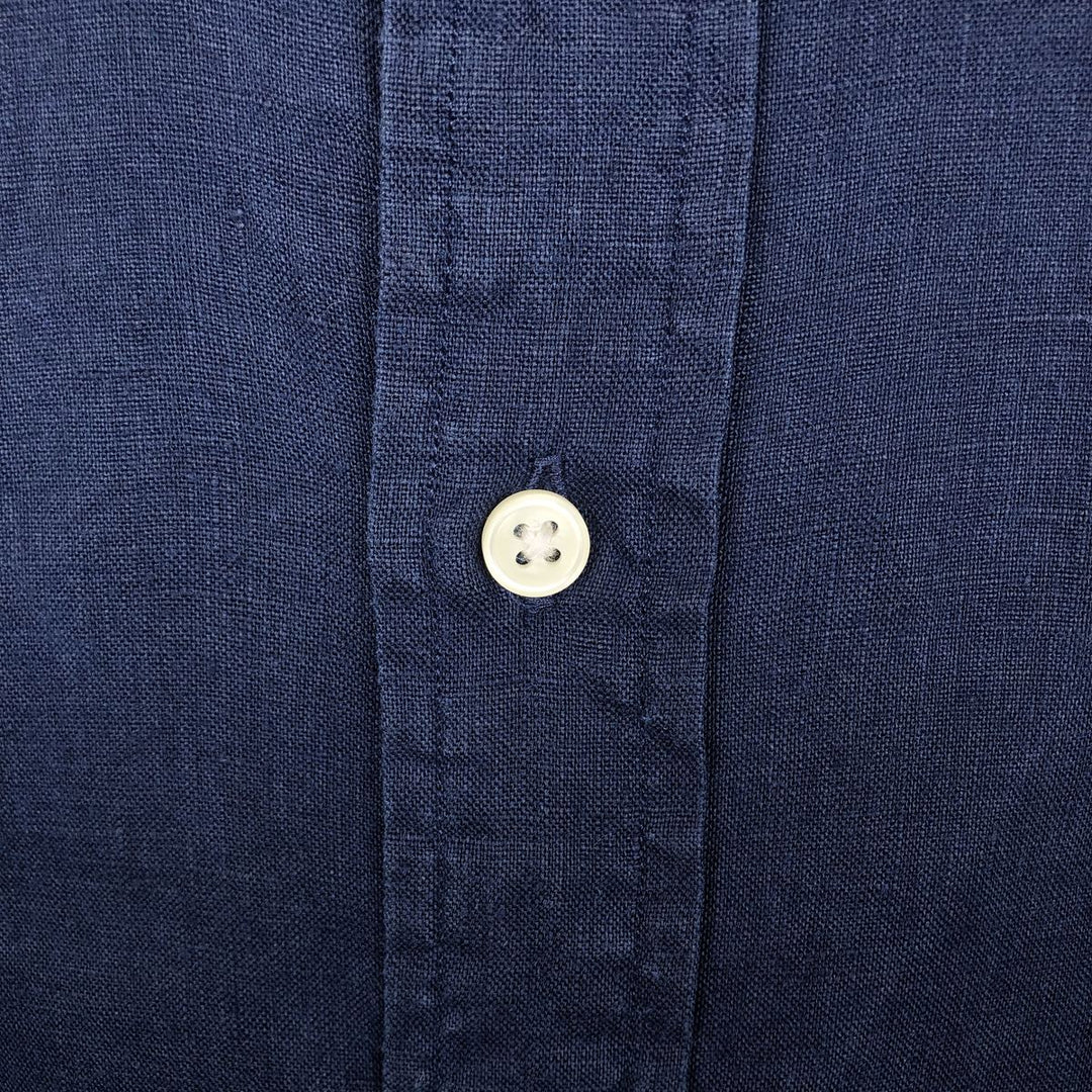 Ralph Lauren short sleeve linen button down shirt, men's size L linen navy blue type Vintage Second Hand