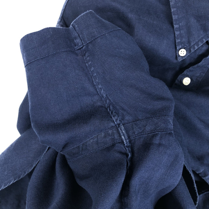 Ralph Lauren short sleeve linen button down shirt, men's size L linen navy blue type Vintage Second Hand