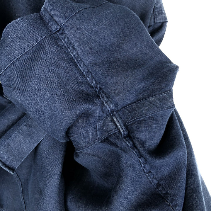 Ralph Lauren short sleeve linen button down shirt, men's size L linen navy blue type Vintage Second Hand
