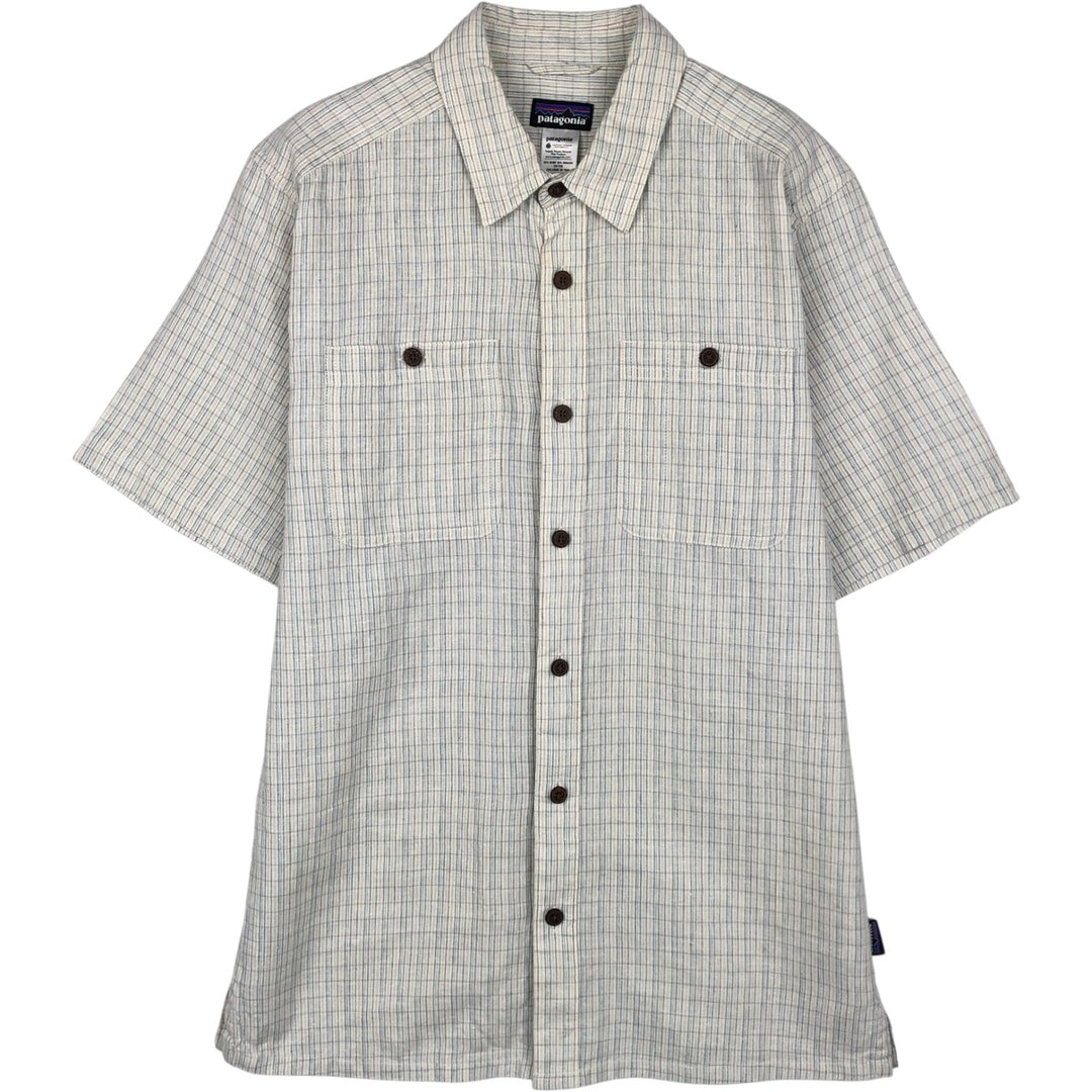 Patagonia 53138SP13 Check Pattern Short-Sleeve Cotton x Hemp Box Shirt, Men's Size S (approx.) Hemp ivory Vintage Second Hand