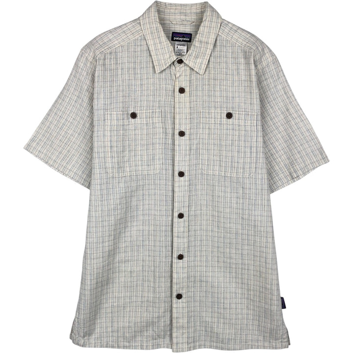 Patagonia 53138SP13 Check Pattern Short-Sleeve Cotton x Hemp Box Shirt, Men's Size S (approx.) Hemp ivory Vintage Second Hand