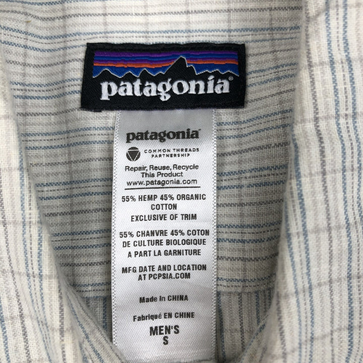Patagonia 53138SP13 Check Pattern Short-Sleeve Cotton x Hemp Box Shirt, Men's Size S (approx.) Hemp ivory Vintage Second Hand