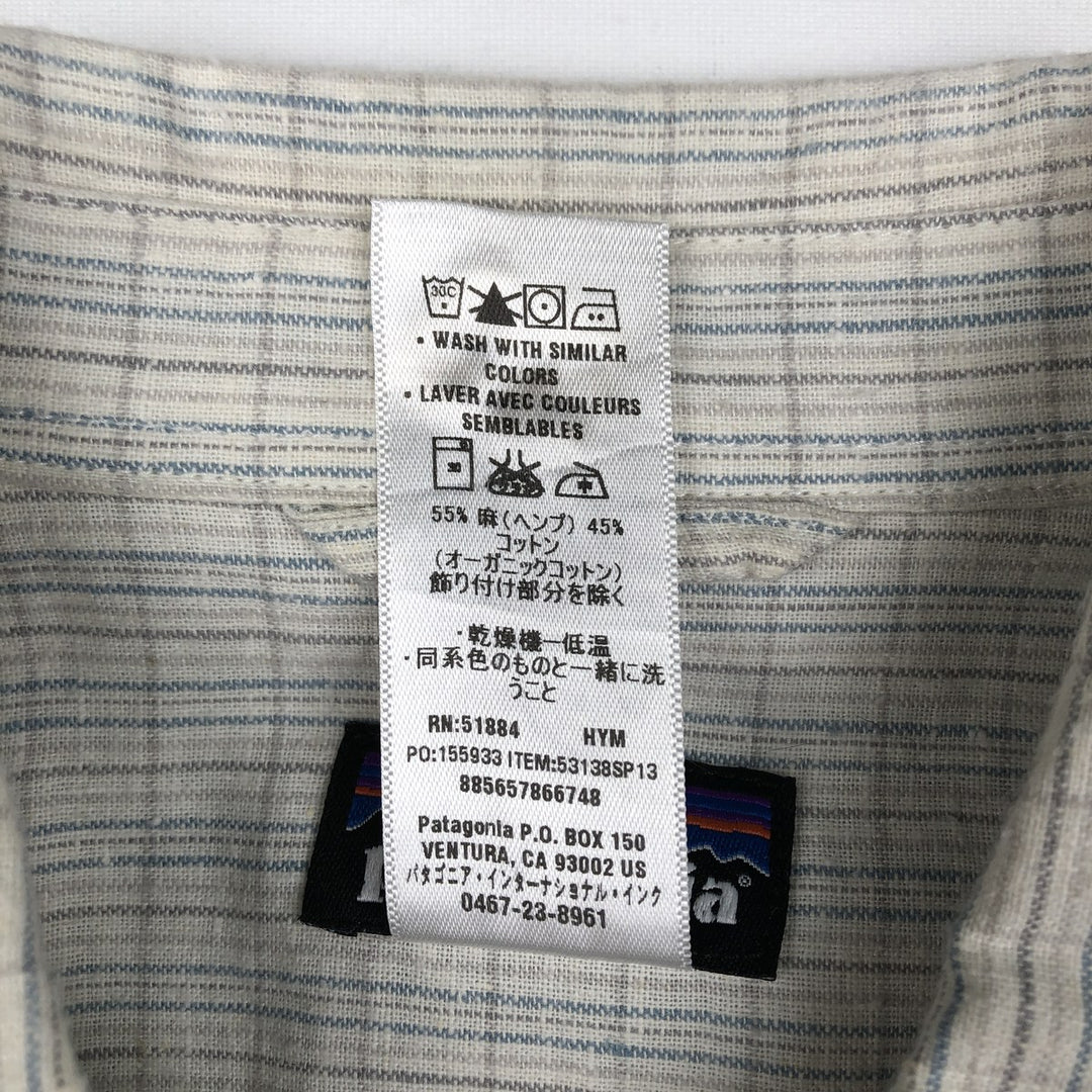 Patagonia 53138SP13 Check Pattern Short-Sleeve Cotton x Hemp Box Shirt, Men's Size S (approx.) Hemp ivory Vintage Second Hand