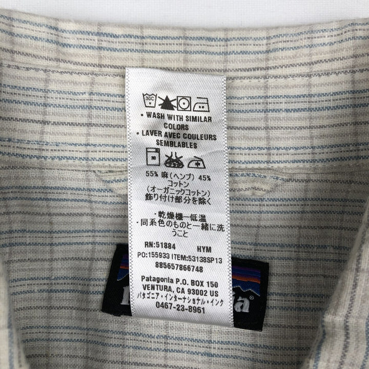 Patagonia 53138SP13 Check Pattern Short-Sleeve Cotton x Hemp Box Shirt, Men's Size S (approx.) Hemp ivory Vintage Second Hand