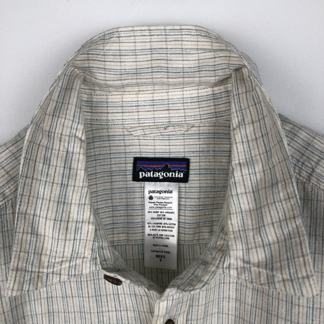 Patagonia 53138SP13 Check Pattern Short-Sleeve Cotton x Hemp Box Shirt, Men's Size S (approx.) Hemp ivory Vintage Second Hand