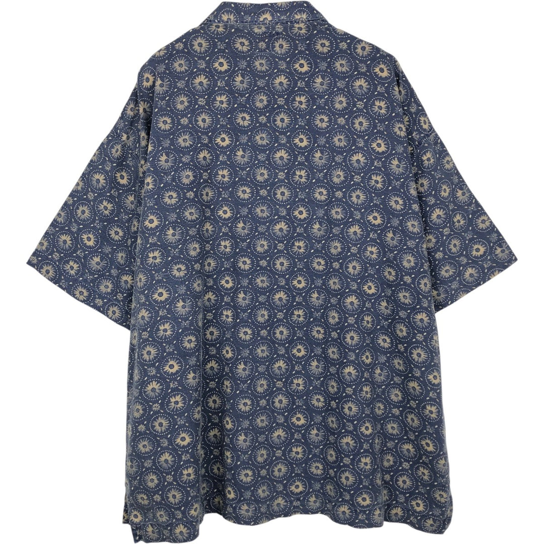 2000'S GAP all-over print short-sleeved open-collar linen shirt, boxy fit, men's size XL. linen navy blue type Vintage Second Hand