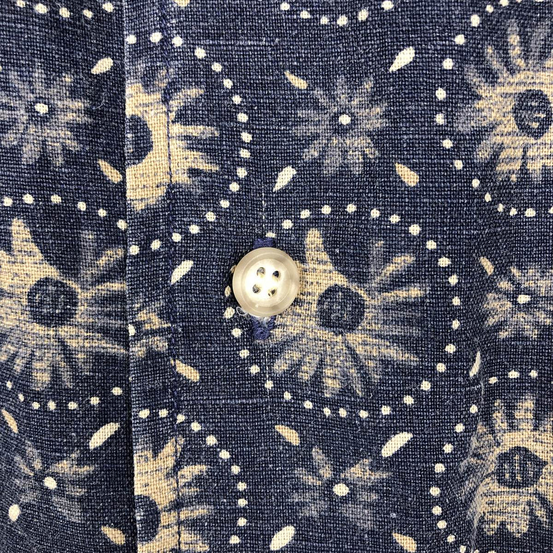 2000'S GAP all-over print short-sleeved open-collar linen shirt, boxy fit, men's size XL. linen navy blue type Vintage Second Hand