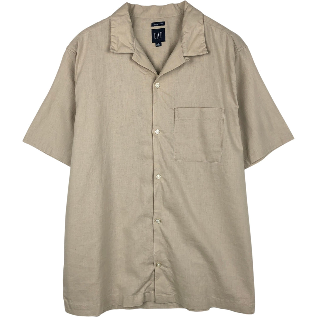 GAP Short-Sleeve Open-Collar Linen Shirt, Boxy Fit, Men's Size L (approx.) linen Beige type Vintage Second Hand