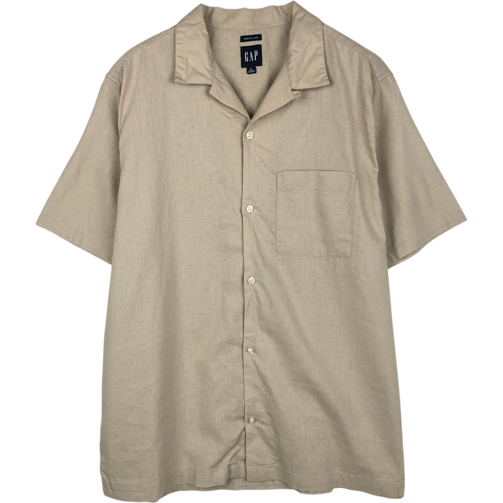 GAP Short-Sleeve Open-Collar Linen Shirt, Boxy Fit, Men's Size L (approx.) linen Beige type Vintage Second Hand