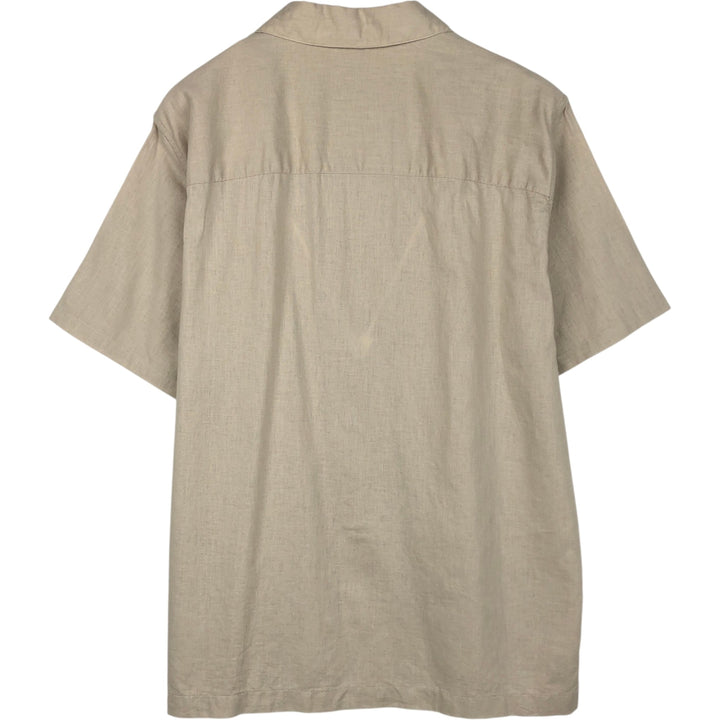 GAP Short-Sleeve Open-Collar Linen Shirt, Boxy Fit, Men's Size L (approx.) linen Beige type Vintage Second Hand