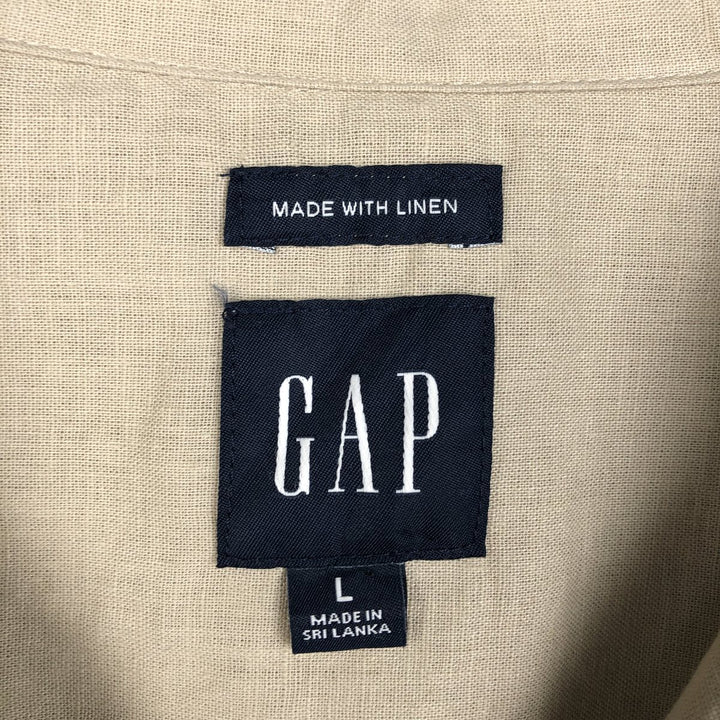 GAP Short-Sleeve Open-Collar Linen Shirt, Boxy Fit, Men's Size L (approx.) linen Beige type Vintage Second Hand