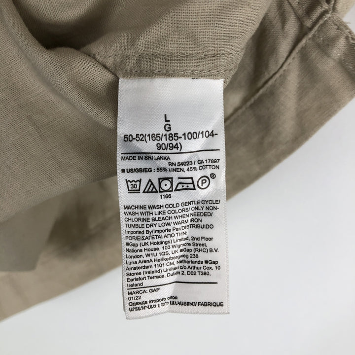 GAP Short-Sleeve Open-Collar Linen Shirt, Boxy Fit, Men's Size L (approx.) linen Beige type Vintage Second Hand