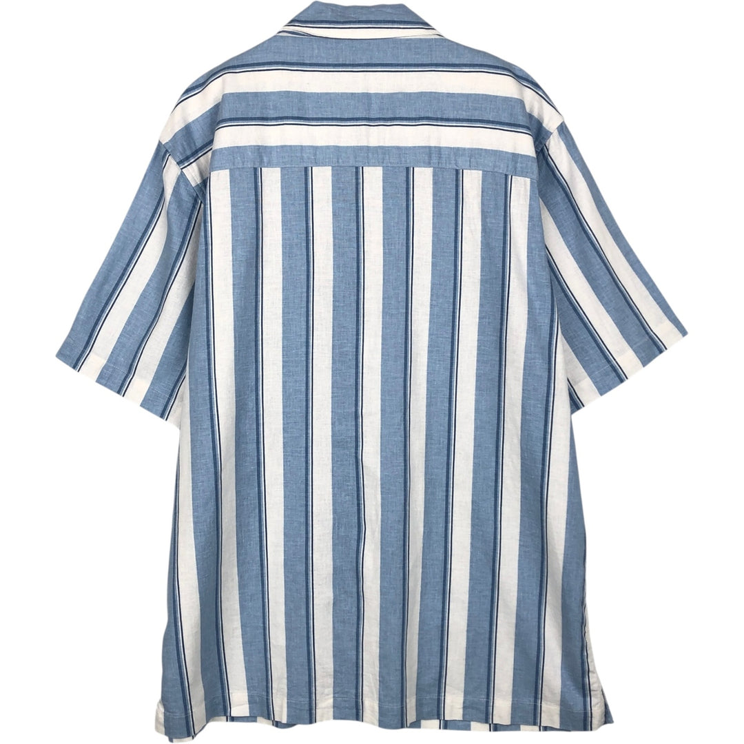 2000'S GAP Stripe Pattern Short-Sleeve Open Collar Rayon x Linen Shirt, Boxy Fit, Men's Size L (approx.) linen white type Vintage Second Hand