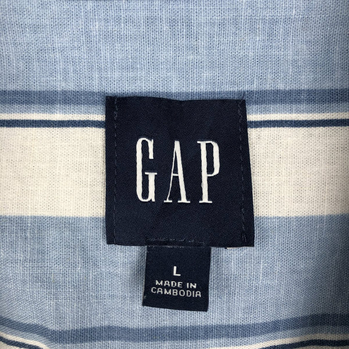 2000'S GAP Stripe Pattern Short-Sleeve Open Collar Rayon x Linen Shirt, Boxy Fit, Men's Size L (approx.) linen white type Vintage Second Hand