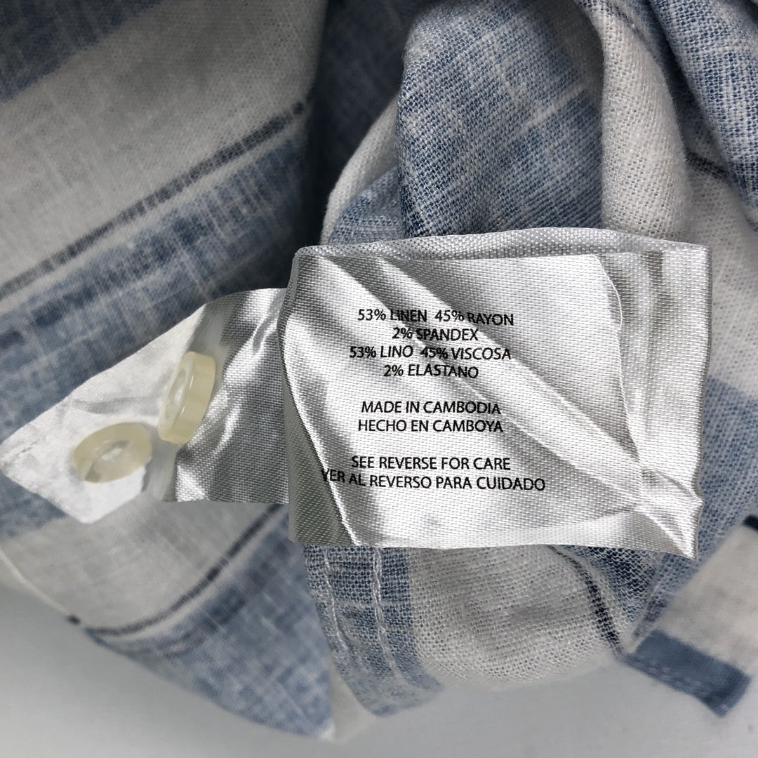 2000'S GAP Stripe Pattern Short-Sleeve Open Collar Rayon x Linen Shirt, Boxy Fit, Men's Size L (approx.) linen white type Vintage Second Hand
