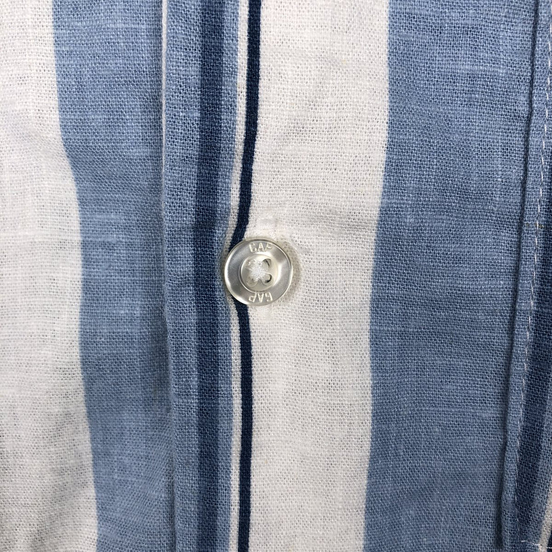 2000'S GAP Stripe Pattern Short-Sleeve Open Collar Rayon x Linen Shirt, Boxy Fit, Men's Size L (approx.) linen white type Vintage Second Hand