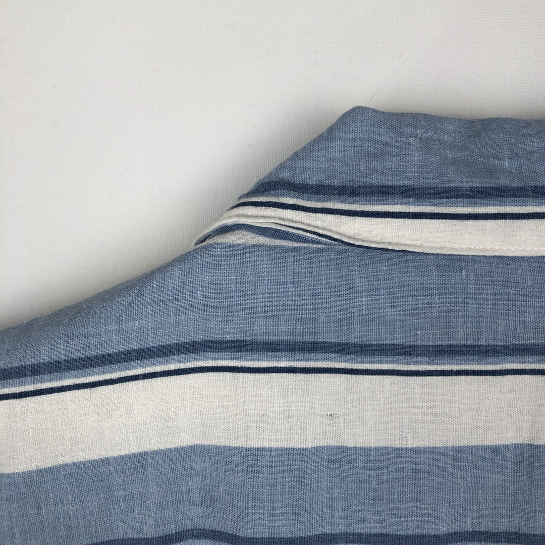 2000'S GAP Stripe Pattern Short-Sleeve Open Collar Rayon x Linen Shirt, Boxy Fit, Men's Size L (approx.) linen white type Vintage Second Hand