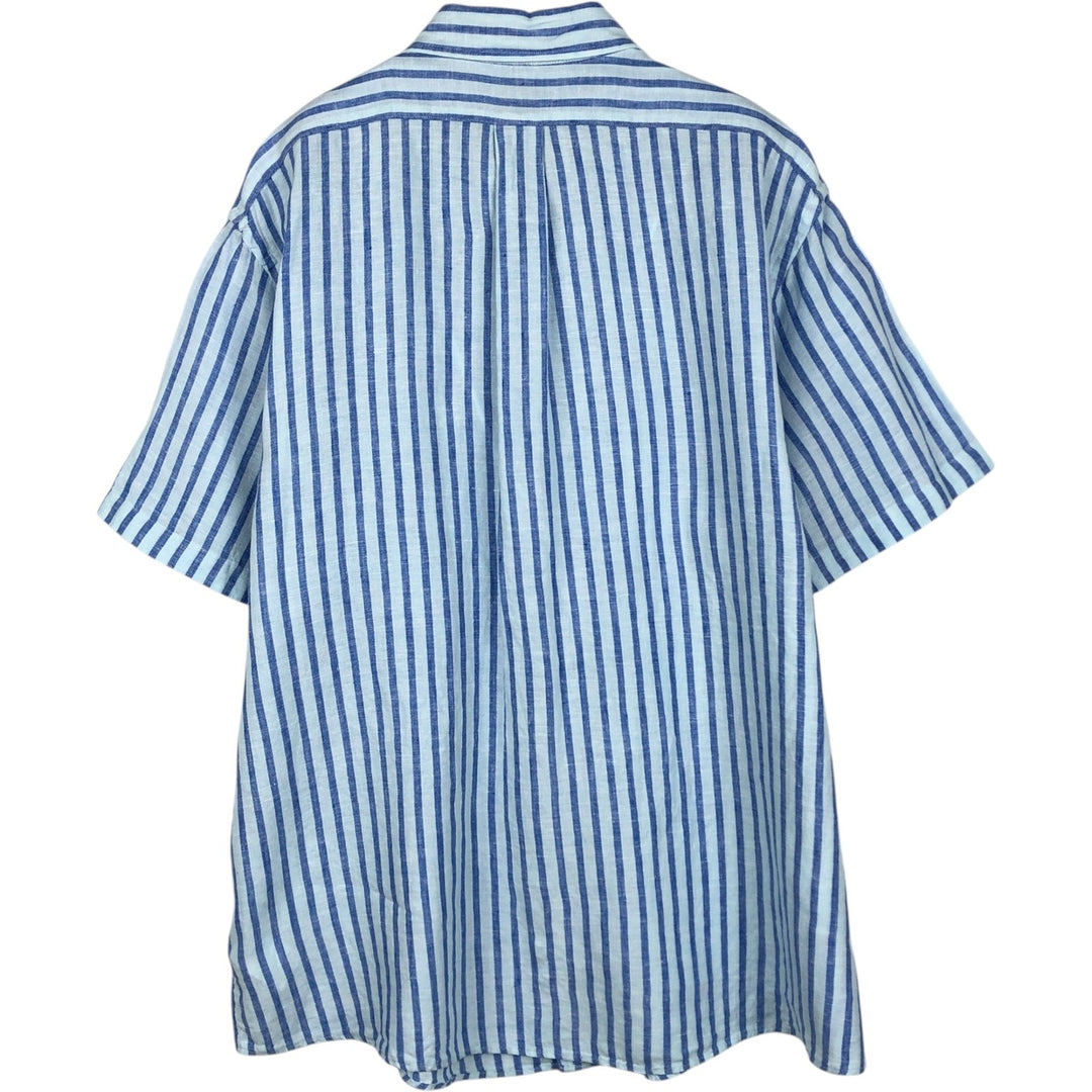 Brooks Brothers 1818 Stripe Pattern Short-Sleeve Linen Button-Down Shirt, Men's Size XL (approx.) linen Blue type light blue Vintage Second Hand