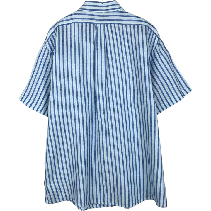 Brooks Brothers 1818 Stripe Pattern Short-Sleeve Linen Button-Down Shirt, Men's Size XL (approx.) linen Blue type light blue Vintage Second Hand