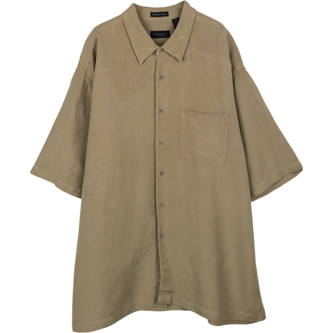 Van Heusen short-sleeved linen box shirt, men's size XXL. linen Khaki type beige Vintage Second Hand