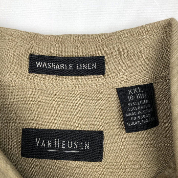 Van Heusen short-sleeved linen box shirt, men's size XXL. linen Khaki type beige Vintage Second Hand