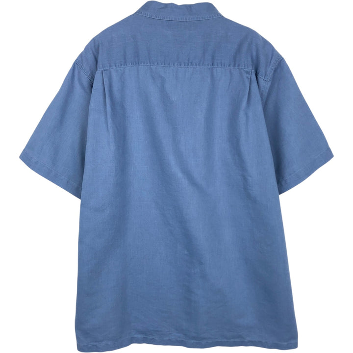 Columbia Short Sleeve Ramie x Cotton Shirt, Box Shirt, Men's Size L Lamy blue type Vintage Second Hand