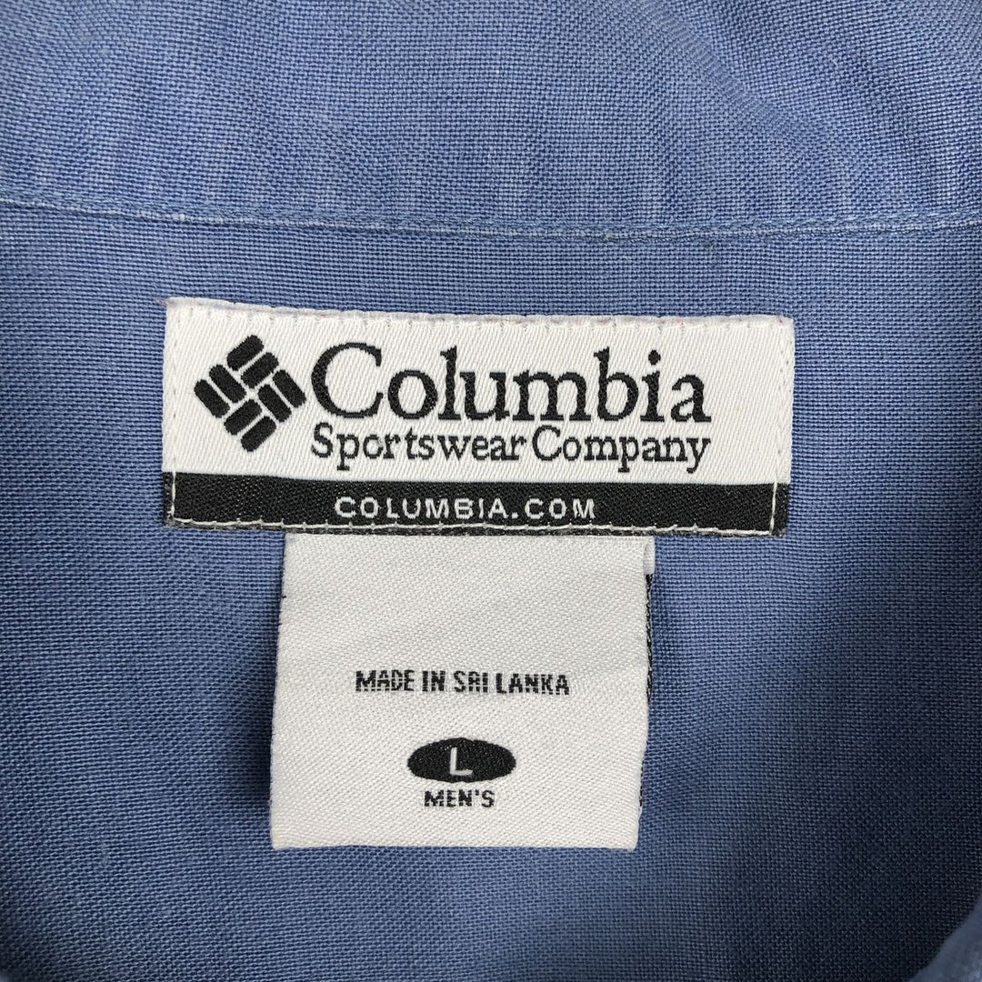 Columbia Short Sleeve Ramie x Cotton Shirt, Box Shirt, Men's Size L Lamy blue type Vintage Second Hand