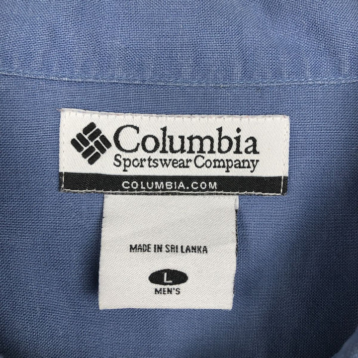 Columbia Short Sleeve Ramie x Cotton Shirt, Box Shirt, Men's Size L Lamy blue type Vintage Second Hand