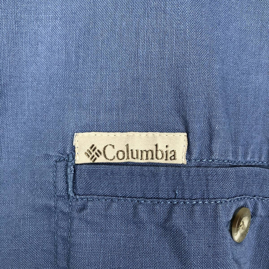 Columbia Short Sleeve Ramie x Cotton Shirt, Box Shirt, Men's Size L Lamy blue type Vintage Second Hand