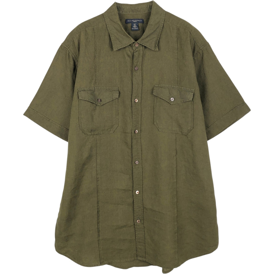2000'S Banana Republic Linen Short-Sleeve Shirt, Men's Size XL (approx.) linen Khaki type Vintage Second Hand