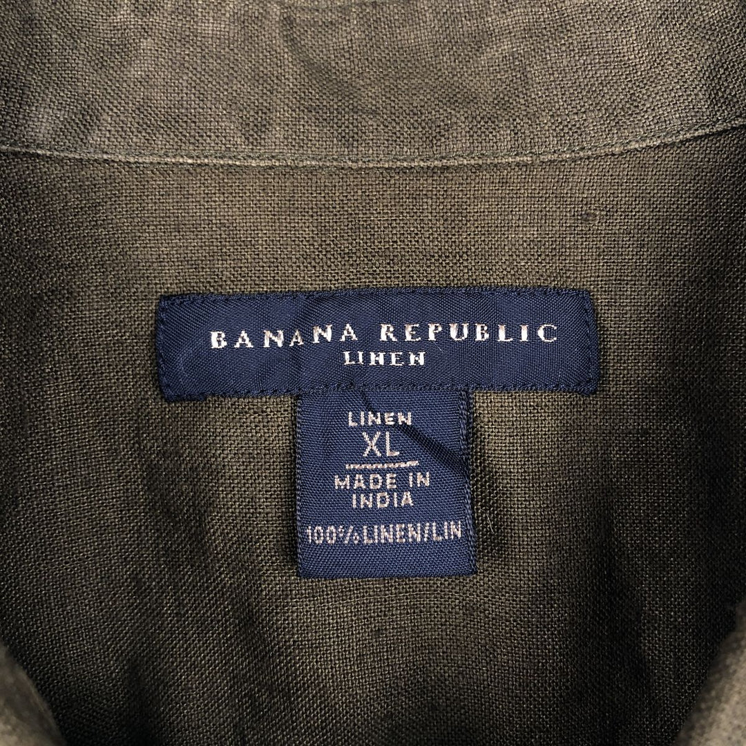 2000'S Banana Republic Linen Short-Sleeve Shirt, Men's Size XL (approx.) linen Khaki type Vintage Second Hand
