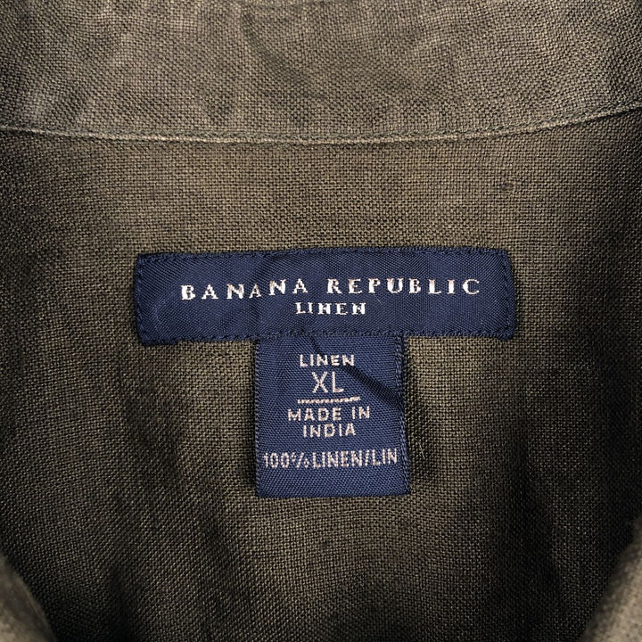 2000'S Banana Republic Linen Short-Sleeve Shirt, Men's Size XL (approx.) linen Khaki type Vintage Second Hand