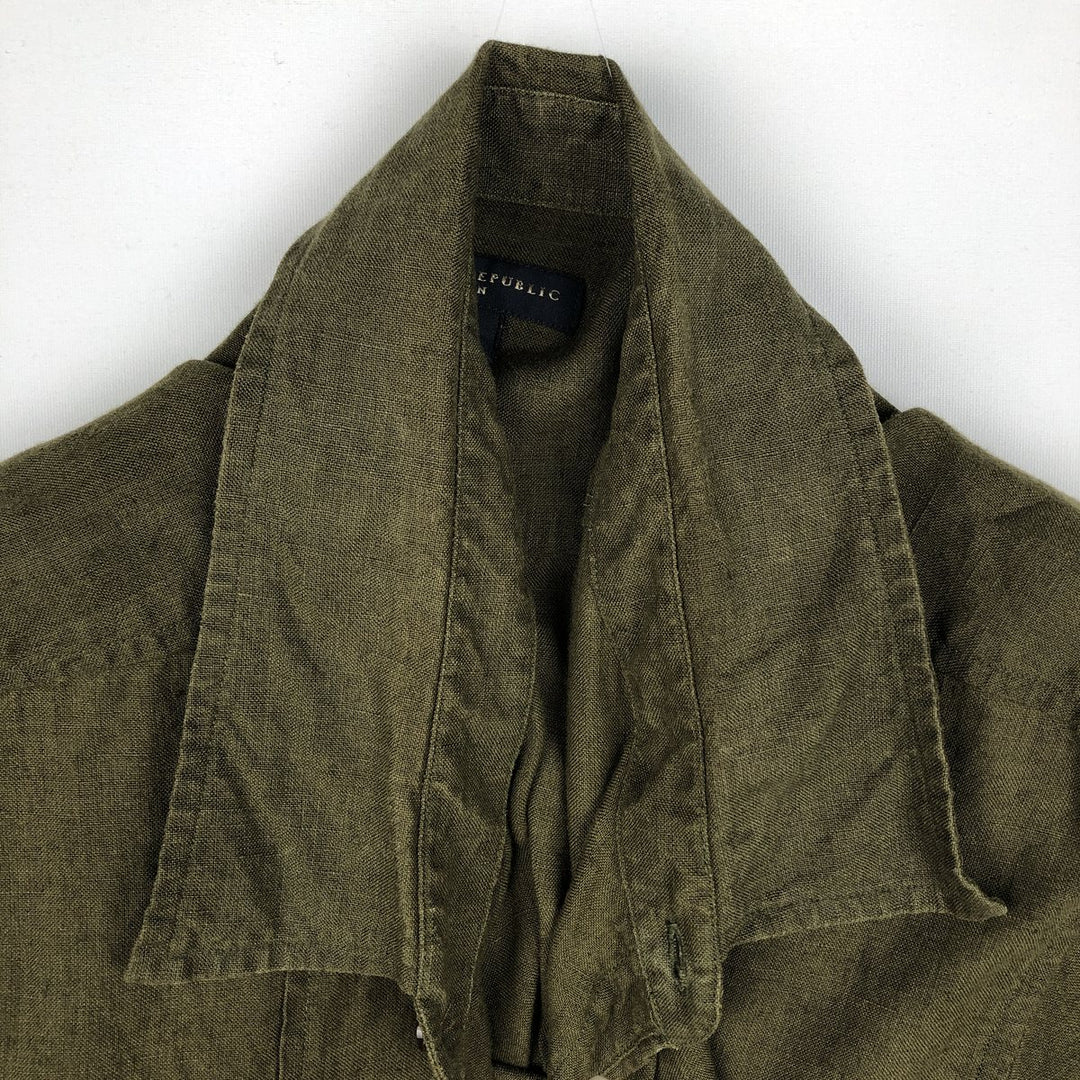 2000'S Banana Republic Linen Short-Sleeve Shirt, Men's Size XL (approx.) linen Khaki type Vintage Second Hand