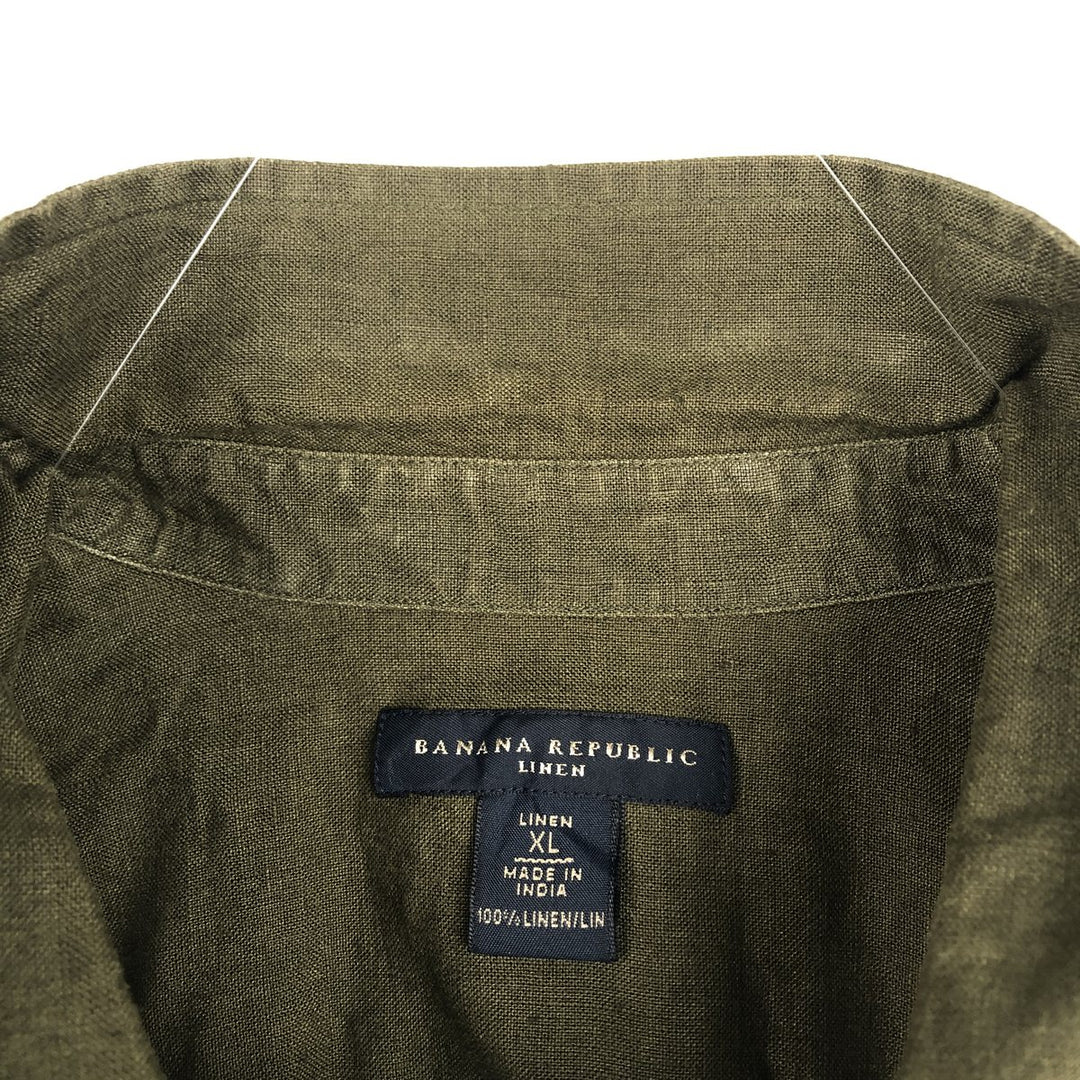 2000'S Banana Republic Linen Short-Sleeve Shirt, Men's Size XL (approx.) linen Khaki type Vintage Second Hand