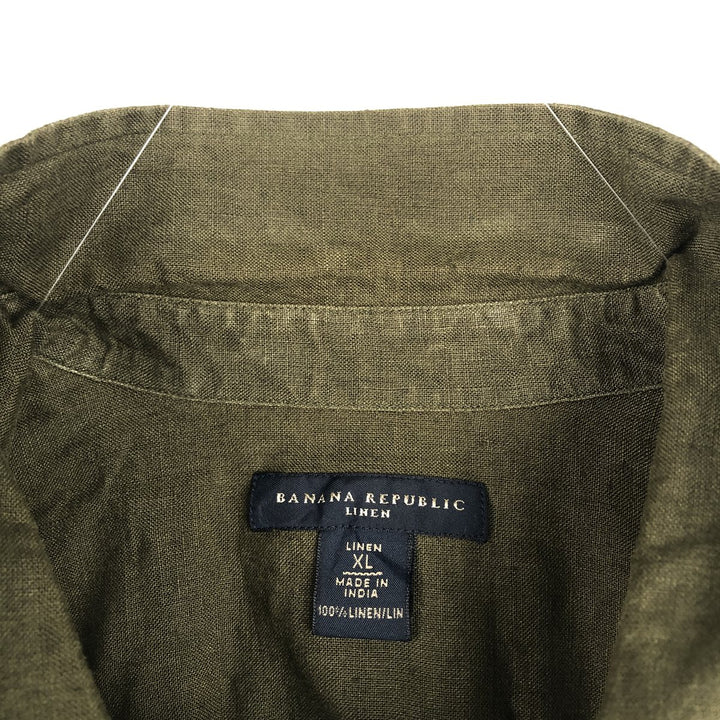 2000'S Banana Republic Linen Short-Sleeve Shirt, Men's Size XL (approx.) linen Khaki type Vintage Second Hand
