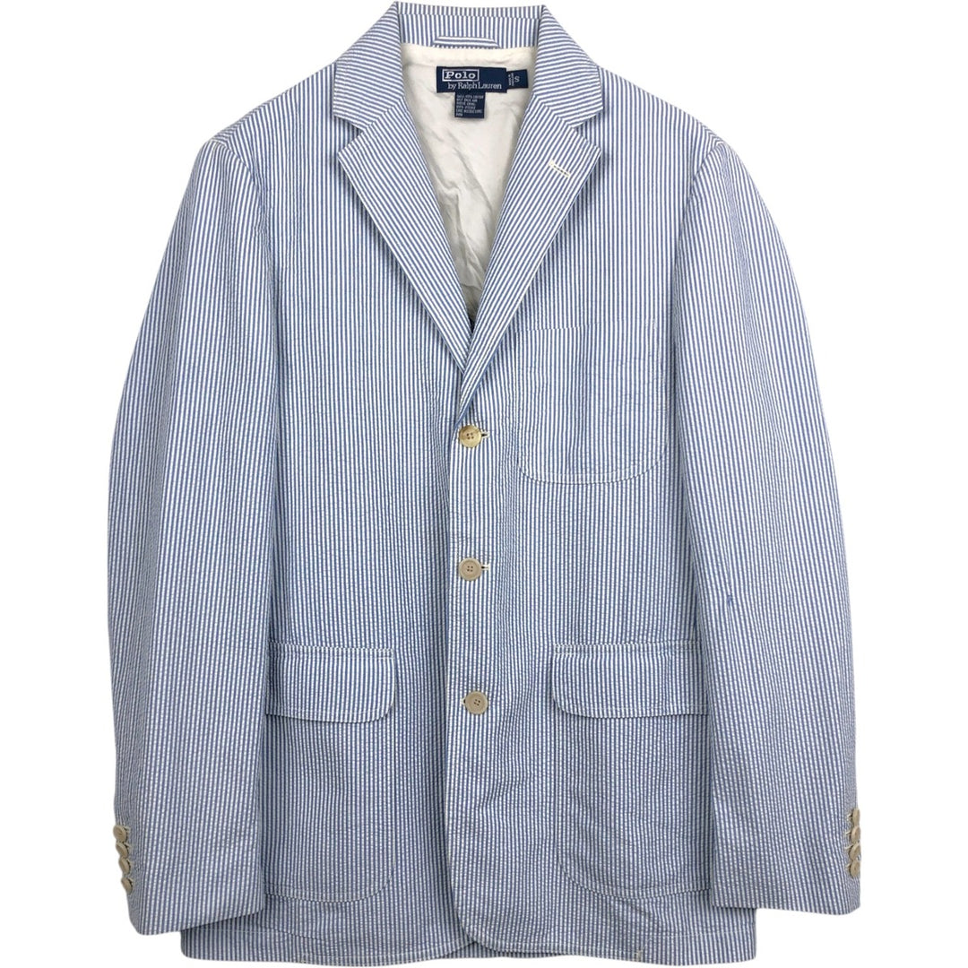 Ralph Lauren POLO by Ralph Lauren Stripe Pattern Seersucker Tailored Jacket (Men's Size S) cotton blue type Vintage Second Hand