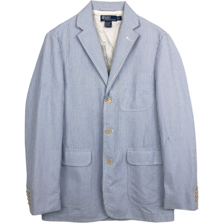 Ralph Lauren POLO by Ralph Lauren Stripe Pattern Seersucker Tailored Jacket (Men's Size S) cotton blue type Vintage Second Hand