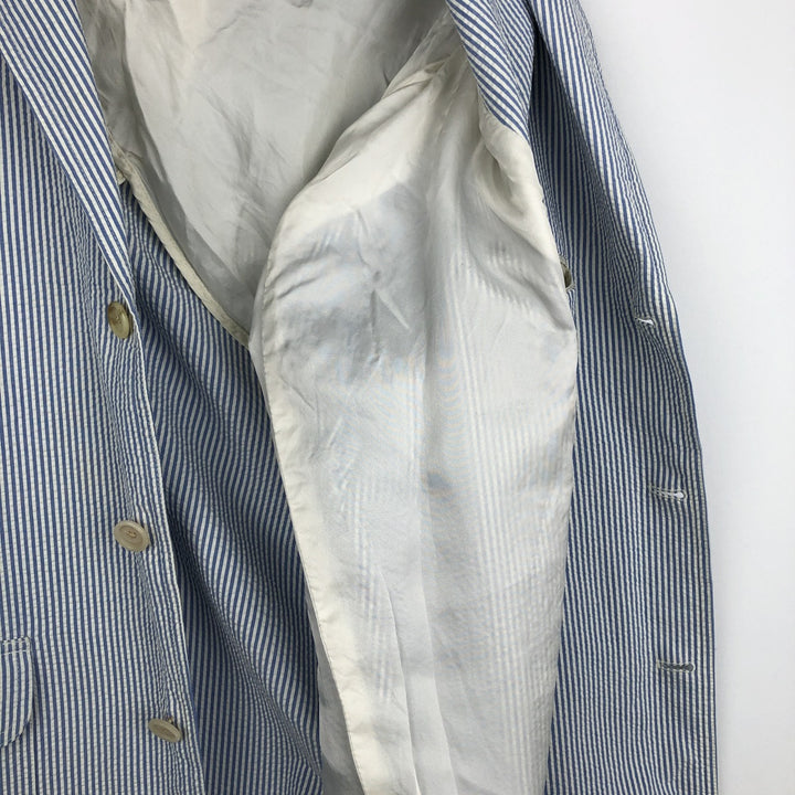 Ralph Lauren POLO by Ralph Lauren Stripe Pattern Seersucker Tailored Jacket (Men's Size S) cotton blue type Vintage Second Hand