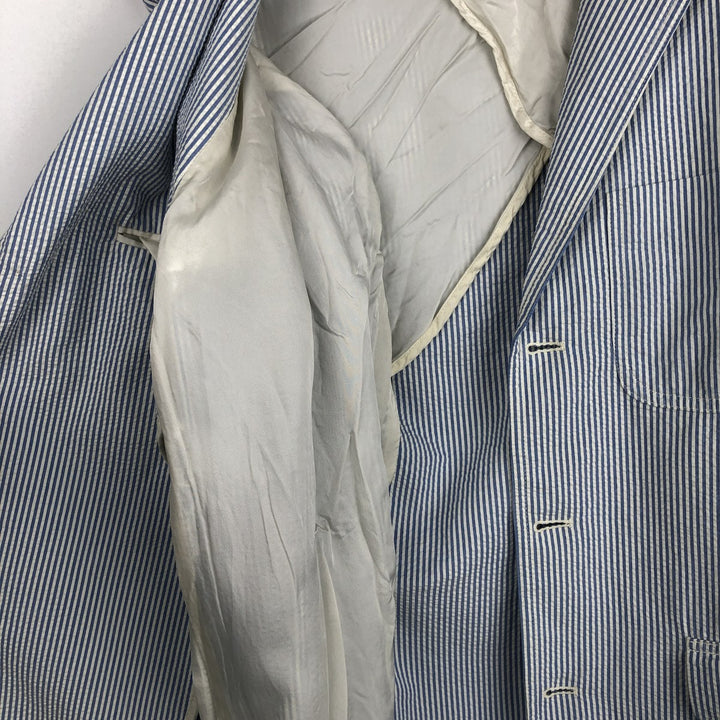 Ralph Lauren POLO by Ralph Lauren Stripe Pattern Seersucker Tailored Jacket (Men's Size S) cotton blue type Vintage Second Hand