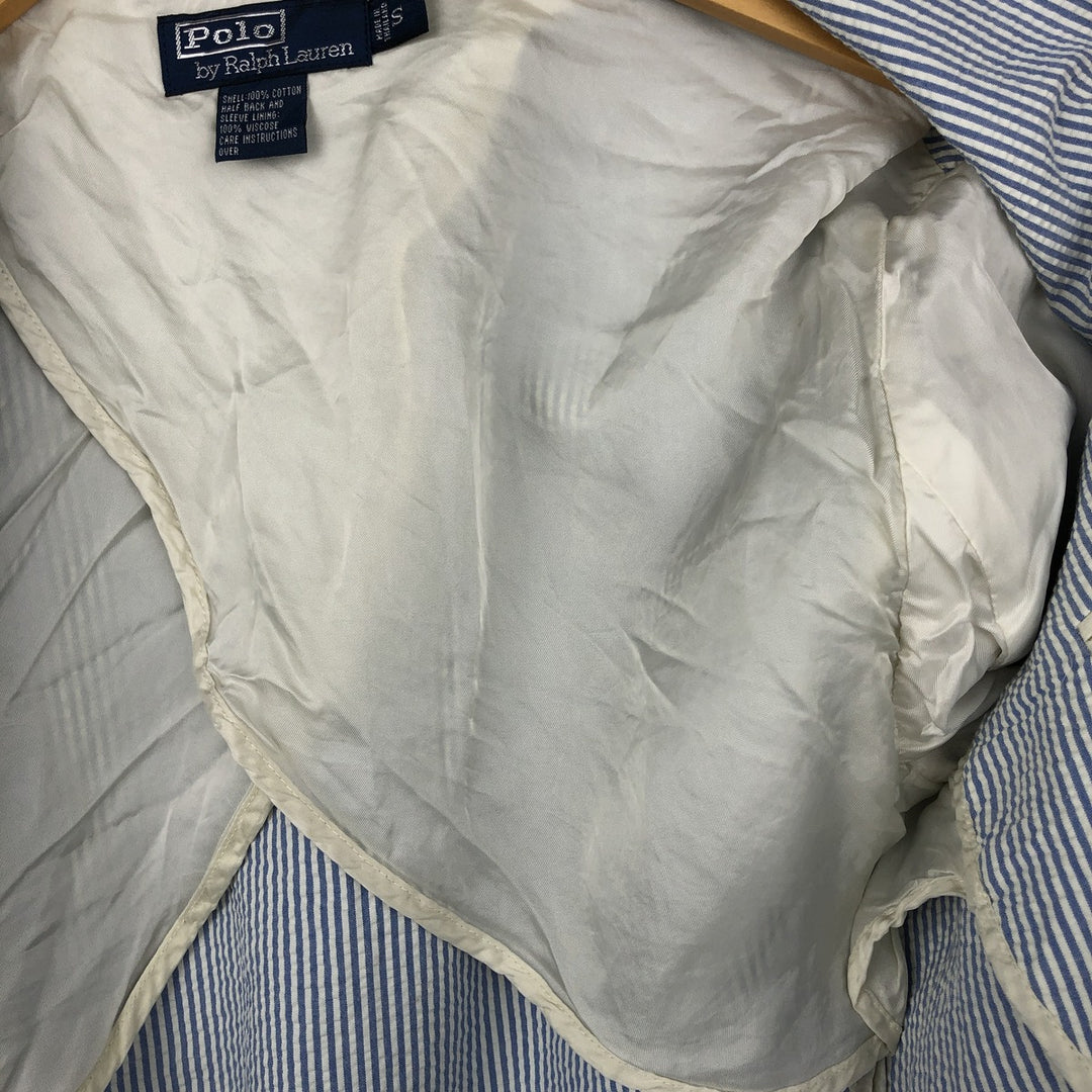Ralph Lauren POLO by Ralph Lauren Stripe Pattern Seersucker Tailored Jacket (Men's Size S) cotton blue type Vintage Second Hand