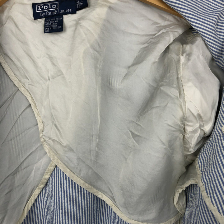 Ralph Lauren POLO by Ralph Lauren Stripe Pattern Seersucker Tailored Jacket (Men's Size S) cotton blue type Vintage Second Hand