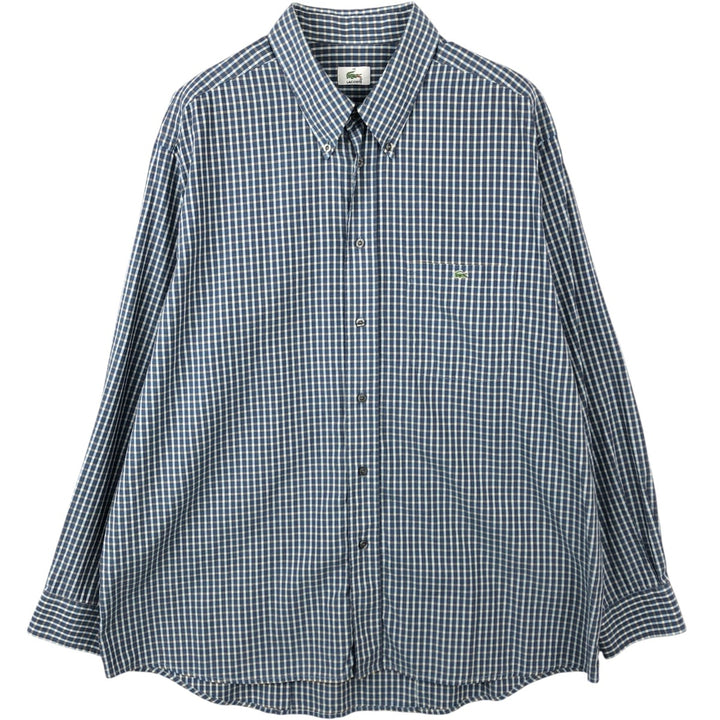 Lacoste Check Pattern Long-Sleeve Button-Down Shirt, Men's Size XL (approx.) unclear navy blue type Vintage Second Hand
