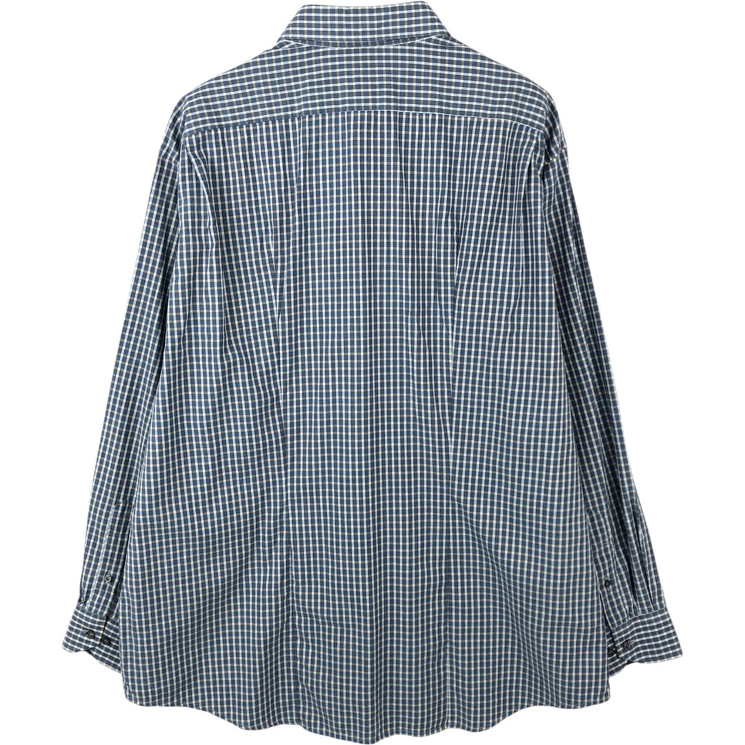 Lacoste Check Pattern Long-Sleeve Button-Down Shirt, Men's Size XL (approx.) unclear navy blue type Vintage Second Hand