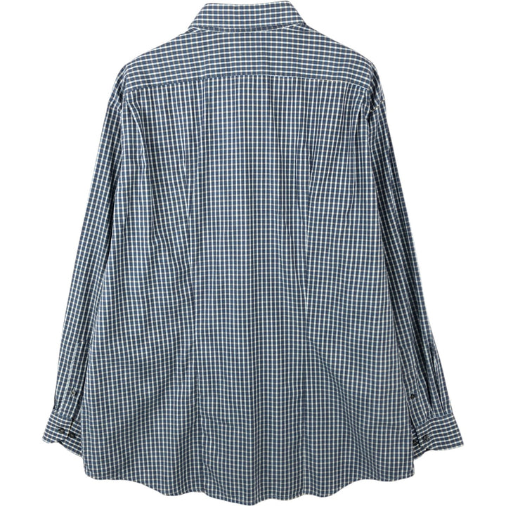 Lacoste Check Pattern Long-Sleeve Button-Down Shirt, Men's Size XL (approx.) unclear navy blue type Vintage Second Hand