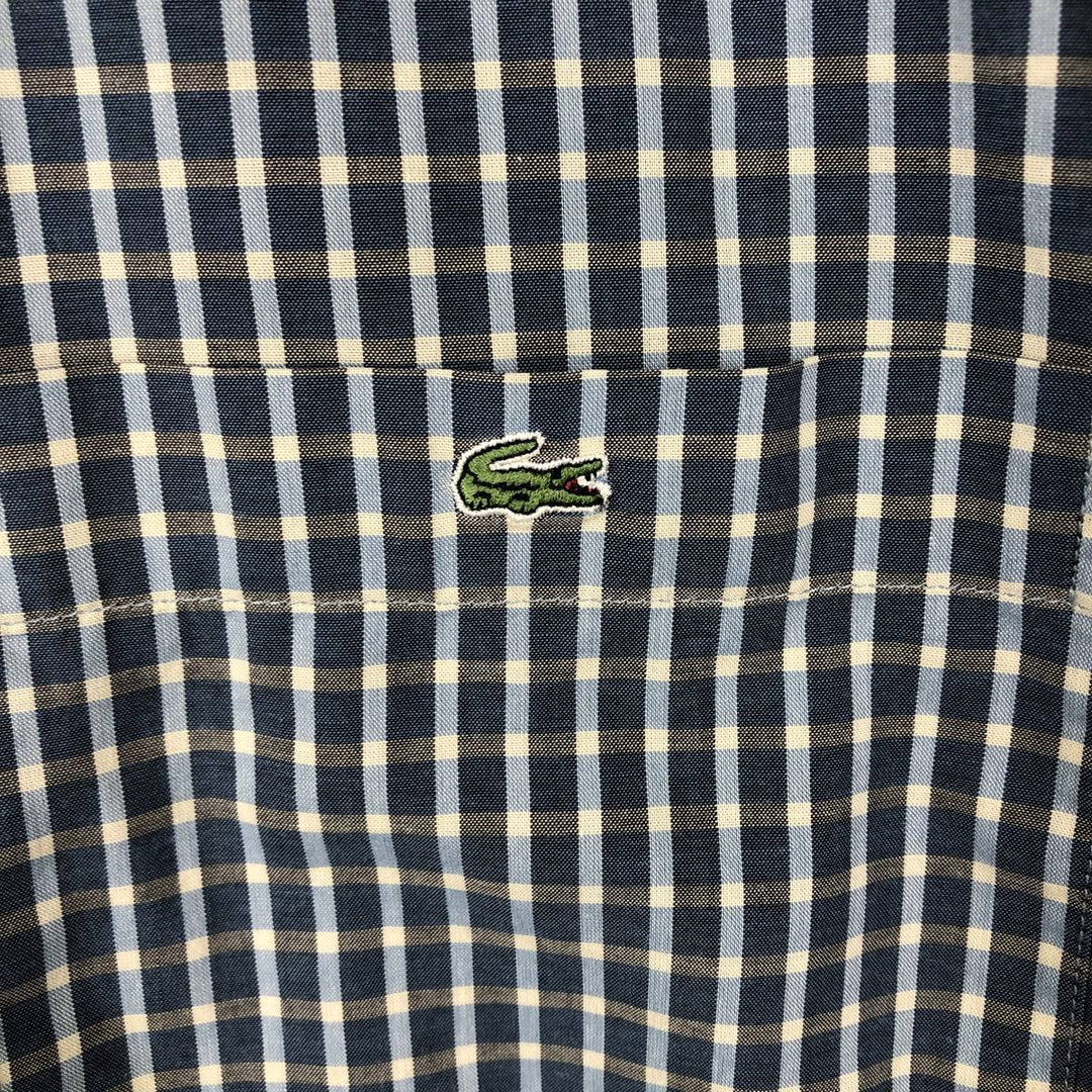 Lacoste Check Pattern Long-Sleeve Button-Down Shirt, Men's Size XL (approx.) unclear navy blue type Vintage Second Hand