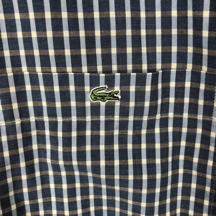 Lacoste Check Pattern Long-Sleeve Button-Down Shirt, Men's Size XL (approx.) unclear navy blue type Vintage Second Hand
