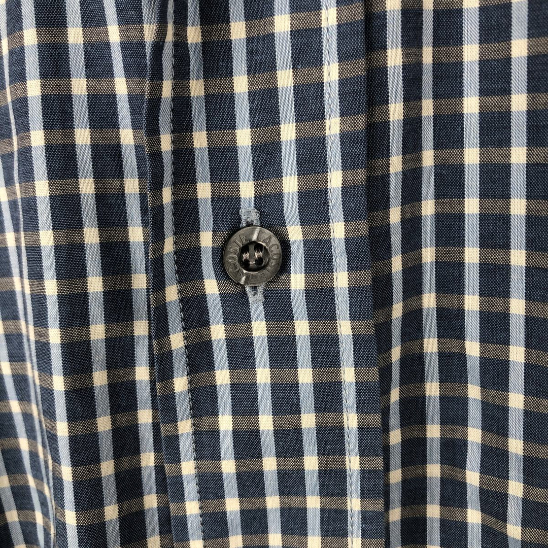 Lacoste Check Pattern Long-Sleeve Button-Down Shirt, Men's Size XL (approx.) unclear navy blue type Vintage Second Hand