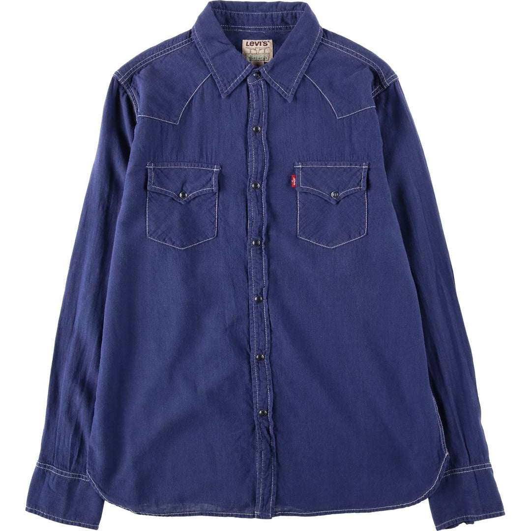 90s-00'S Levi's Authentic Jeanswear Linen x Cotton Long-Sleeve Western Shirt, Men's Size L (approx.) linen blue type Vintage Second Hand